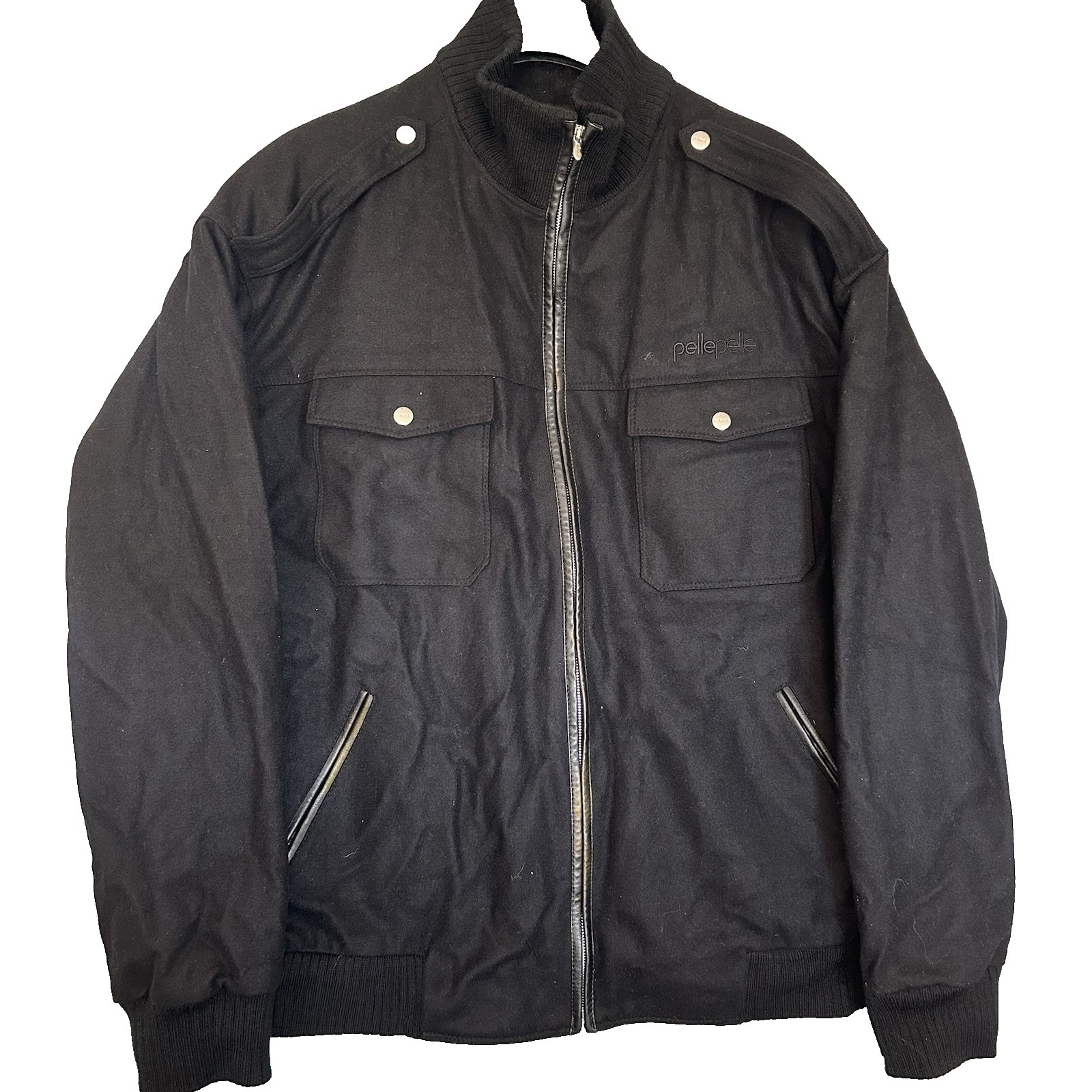 Pelle Pelle Men's Vintage Snap Button Zip Wool Jacket Black Size 5xl